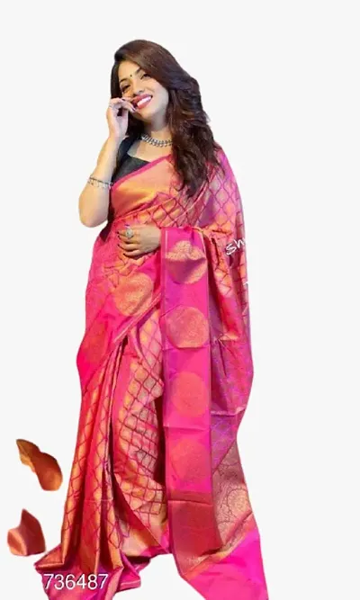 Stylish Silk Blend Saree With Blouse Piece For Women