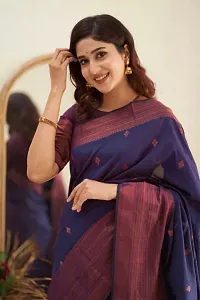 Stylish Blue Silk Blend Saree With Blouse Piece For Women-thumb2