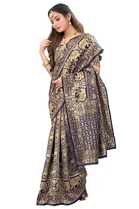 Stylish Blue Silk Blend Saree With Blouse Piece For Women-thumb2