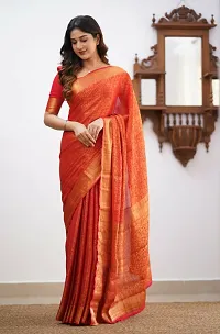 Stylish Red Silk Blend Saree With Blouse Piece For Women-thumb2