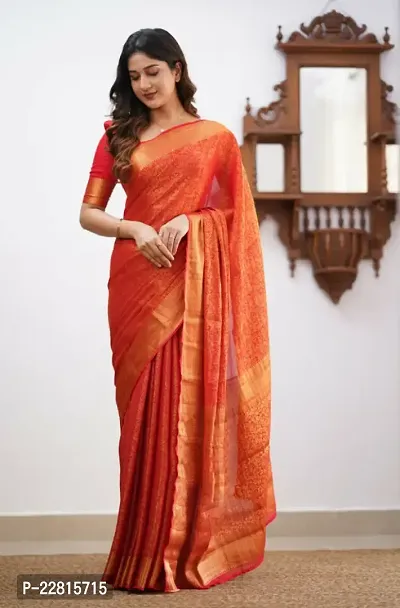 Stylish Red Silk Blend Saree With Blouse Piece For Women-thumb3