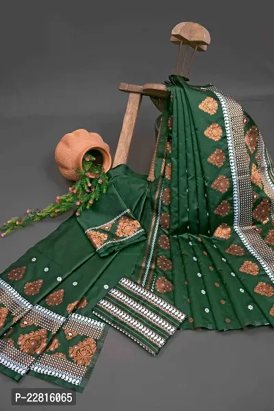 Stylish Green Silk Blend Saree With Blouse Piece For Women-thumb0