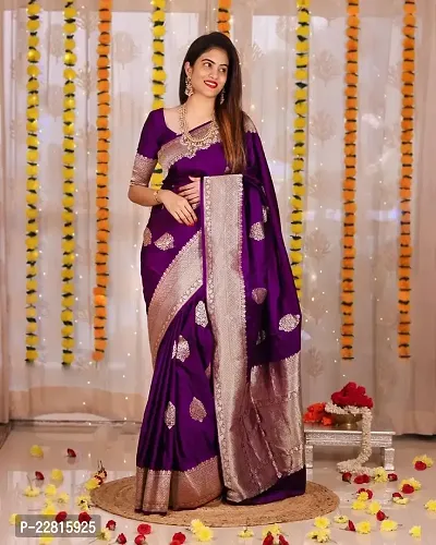 Stylish Purple Silk Blend Saree With Blouse Piece For Women-thumb0