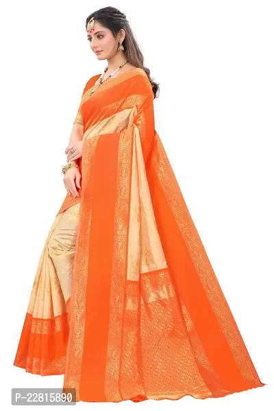 Stylish Orange Silk Blend Saree With Blouse Piece For Women-thumb2