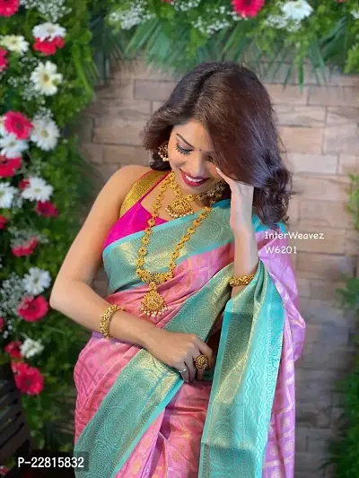 Stylish Pink Silk Blend Saree With Blouse Piece For Women-thumb2