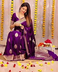 Stylish Purple Silk Blend Saree With Blouse Piece For Women-thumb1