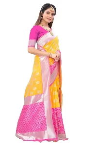 Stylish Yellow Silk Blend Saree With Blouse Piece For Women-thumb2