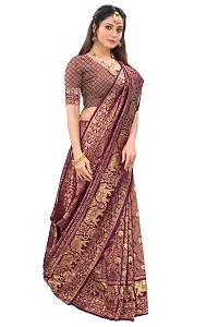 Stylish Maroon Silk Blend Saree With Blouse Piece For Women-thumb2