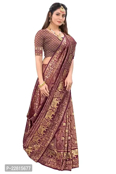 Stylish Maroon Silk Blend Saree With Blouse Piece For Women-thumb3