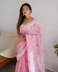 Stylish Pink Cotton Saree With Blouse Piece For Women-thumb1