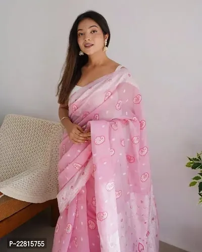 Stylish Pink Cotton Saree With Blouse Piece For Women-thumb2