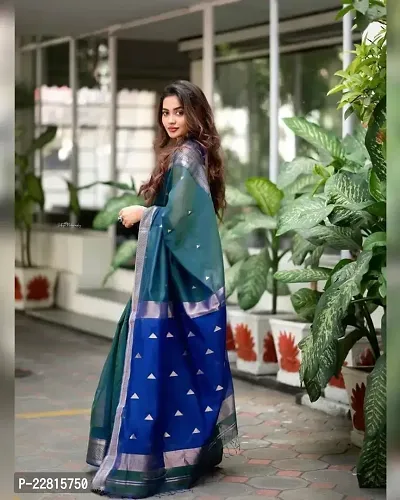 Stylish Teal Silk Blend Saree With Blouse Piece For Women-thumb2