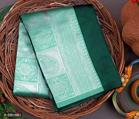 Stylish Green Silk Blend Saree With Blouse Piece For Women