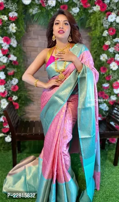 Stylish Pink Silk Blend Saree With Blouse Piece For Women-thumb0