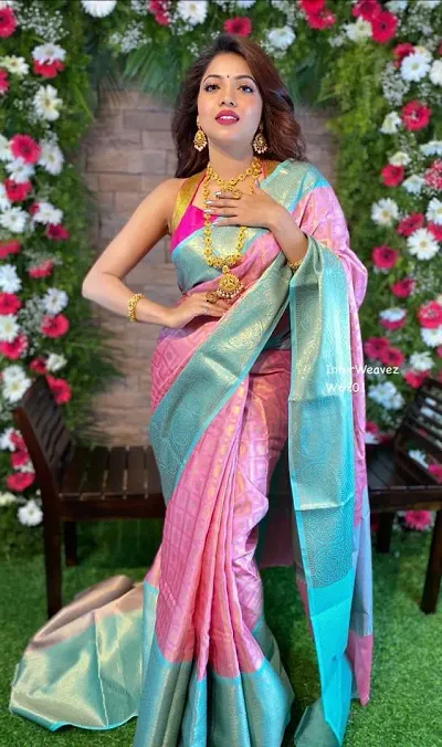 Stylish Silk Blend Saree With Blouse Piece For Women