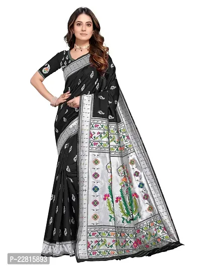 Stylish Black Silk Blend Saree With Blouse Piece For Women-thumb0