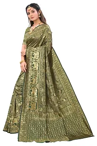 Stylish Green Silk Blend Saree With Blouse Piece For Women-thumb1