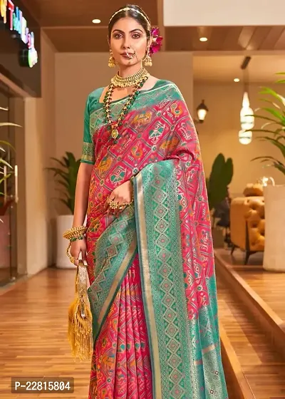 Stylish Pink Silk Blend Saree With Blouse Piece For Women