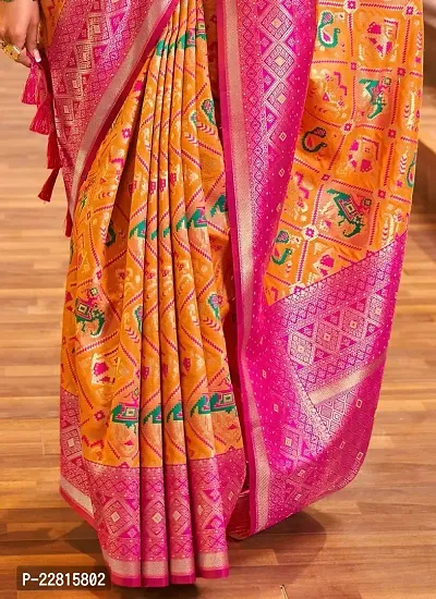 Stylish Orange Silk Blend Saree With Blouse Piece For Women-thumb3