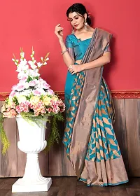 Stylish Blue Silk Blend Saree With Blouse Piece For Women-thumb2