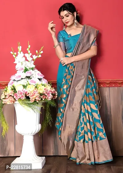 Stylish Blue Silk Blend Saree With Blouse Piece For Women-thumb3