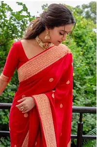 Stylish Red Silk Blend Saree With Blouse Piece For Women-thumb1