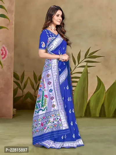 Stylish Blue Silk Blend Saree With Blouse Piece For Women-thumb3