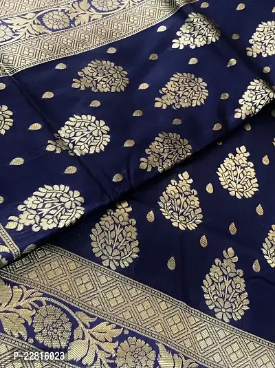 Stylish Blue Silk Blend Saree With Blouse Piece For Women-thumb3