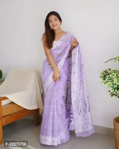 Stylish Lavender Cotton Saree With Blouse Piece For Women