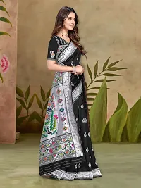 Stylish Black Silk Blend Saree With Blouse Piece For Women-thumb2