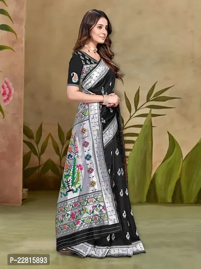 Stylish Black Silk Blend Saree With Blouse Piece For Women-thumb3