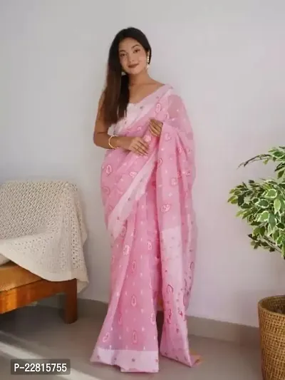 Stylish Pink Cotton Saree With Blouse Piece For Women-thumb3