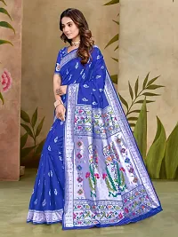 Stylish Blue Silk Blend Saree With Blouse Piece For Women-thumb1