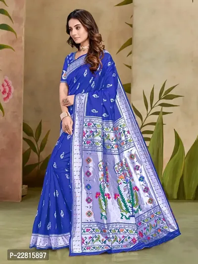 Stylish Blue Silk Blend Saree With Blouse Piece For Women-thumb2