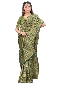 Stylish Green Silk Blend Saree With Blouse Piece For Women-thumb2