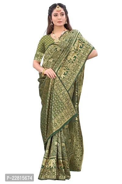 Stylish Green Silk Blend Saree With Blouse Piece For Women-thumb3