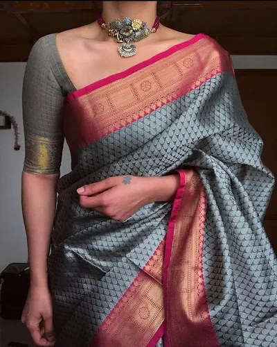 Stylish Silk Blend Saree With Blouse Piece For Women