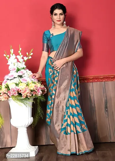 Stylish Blue Silk Blend Saree With Blouse Piece For Women-thumb0