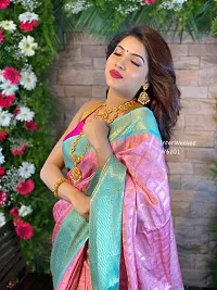 Stylish Pink Silk Blend Saree With Blouse Piece For Women-thumb2