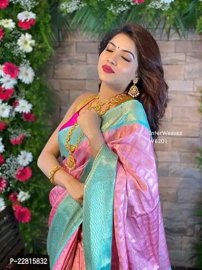 Stylish Pink Silk Blend Saree With Blouse Piece For Women-thumb3