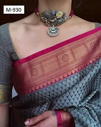 Stylish Grey Silk Blend Saree With Blouse Piece For Women-thumb1