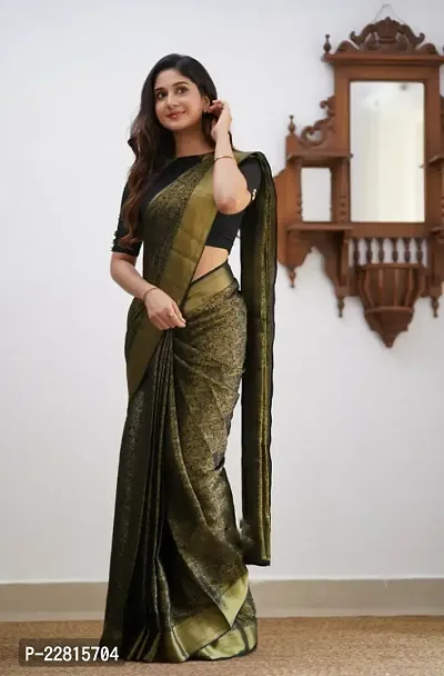 Stylish Black Silk Blend Saree With Blouse Piece For Women-thumb2