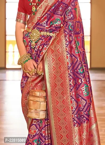 Stylish Purple Silk Blend Saree With Blouse Piece For Women-thumb2