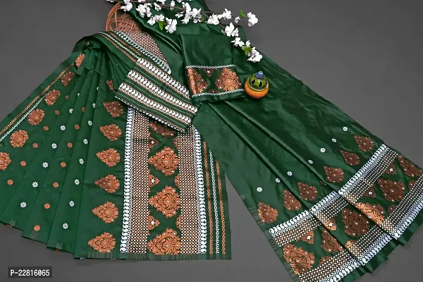 Stylish Green Silk Blend Saree With Blouse Piece For Women-thumb3