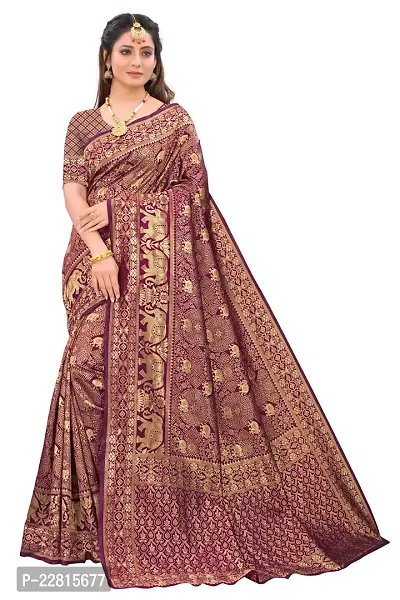 Stylish Maroon Silk Blend Saree With Blouse Piece For Women