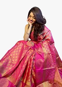 Stylish Pink Silk Blend Saree With Blouse Piece For Women-thumb1