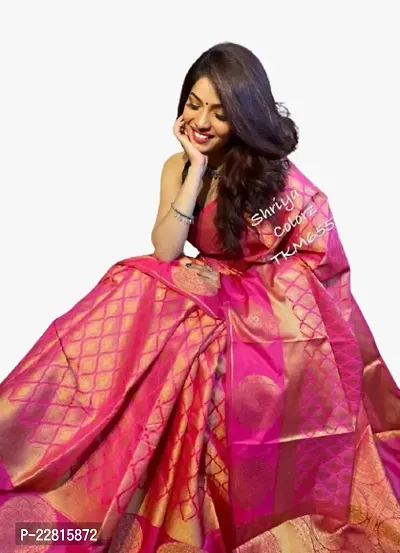 Stylish Pink Silk Blend Saree With Blouse Piece For Women-thumb2