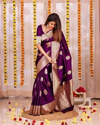 Stylish Purple Silk Blend Saree With Blouse Piece For Women-thumb2