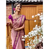 Stylish Peach Silk Blend Saree With Blouse Piece For Women-thumb2