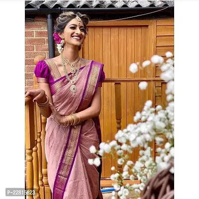 Stylish Peach Silk Blend Saree With Blouse Piece For Women-thumb3